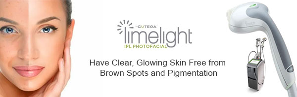 skin pigmentation treatments are treated by cutera limelight to treat brown spots and pigmentations image of face and the limlight ipl head and machine